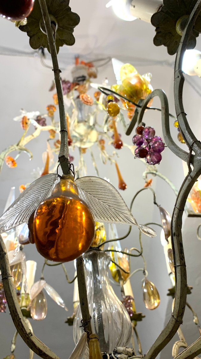 LUSTRE AVEC DES FRUITS EN VERRE FIN DU 19ème SIÈCLE-photo-3