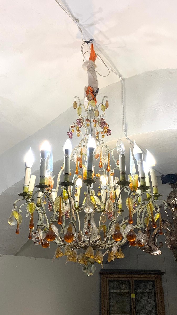 LUSTRE AVEC DES FRUITS EN VERRE FIN DU 19ème SIÈCLE-photo-8