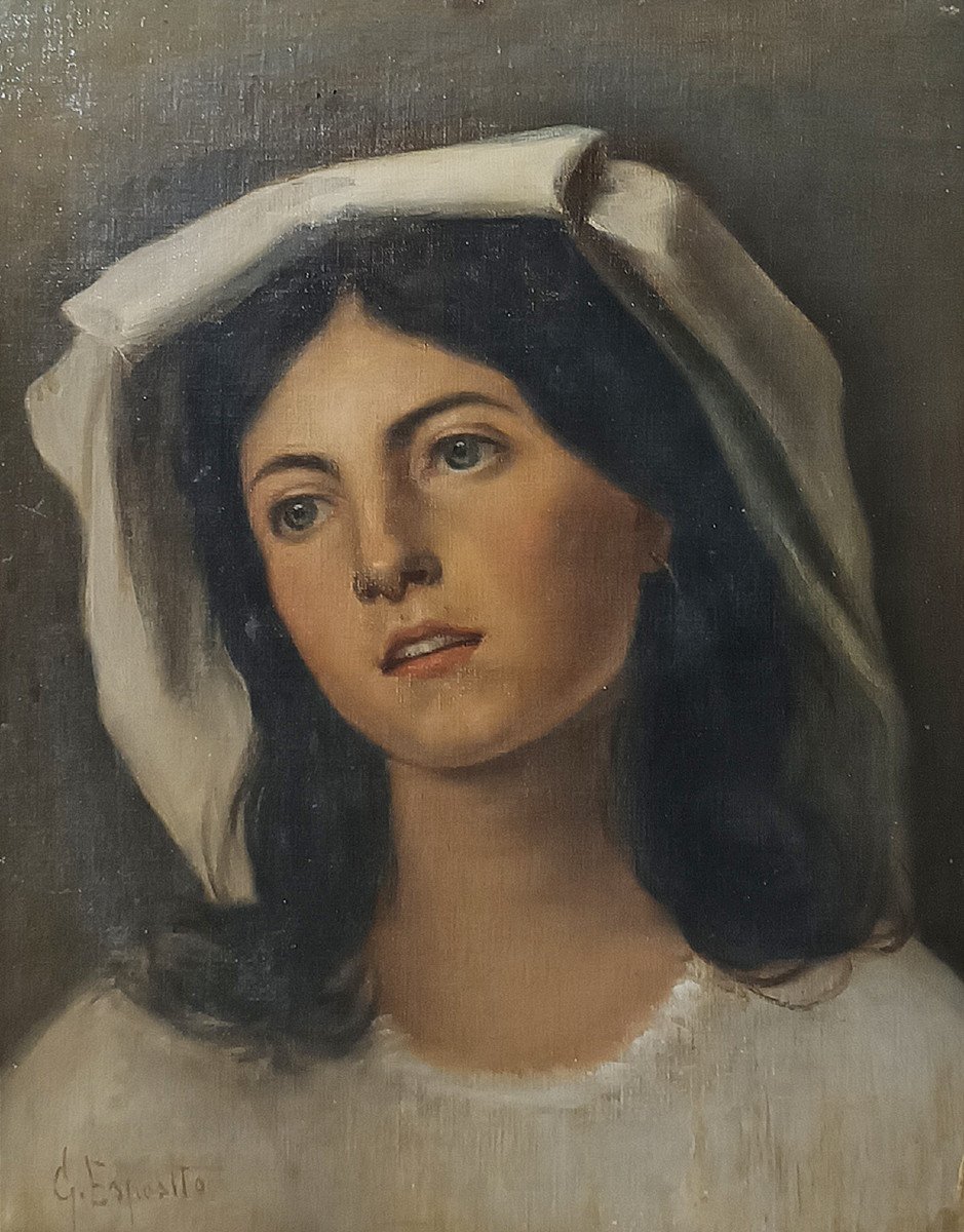 PORTRAIT D'UNE JEUNE FEMME DE ESPOSITO DEUXIÈME MOITIÉ DU 19ème SIÈCLE-photo-3