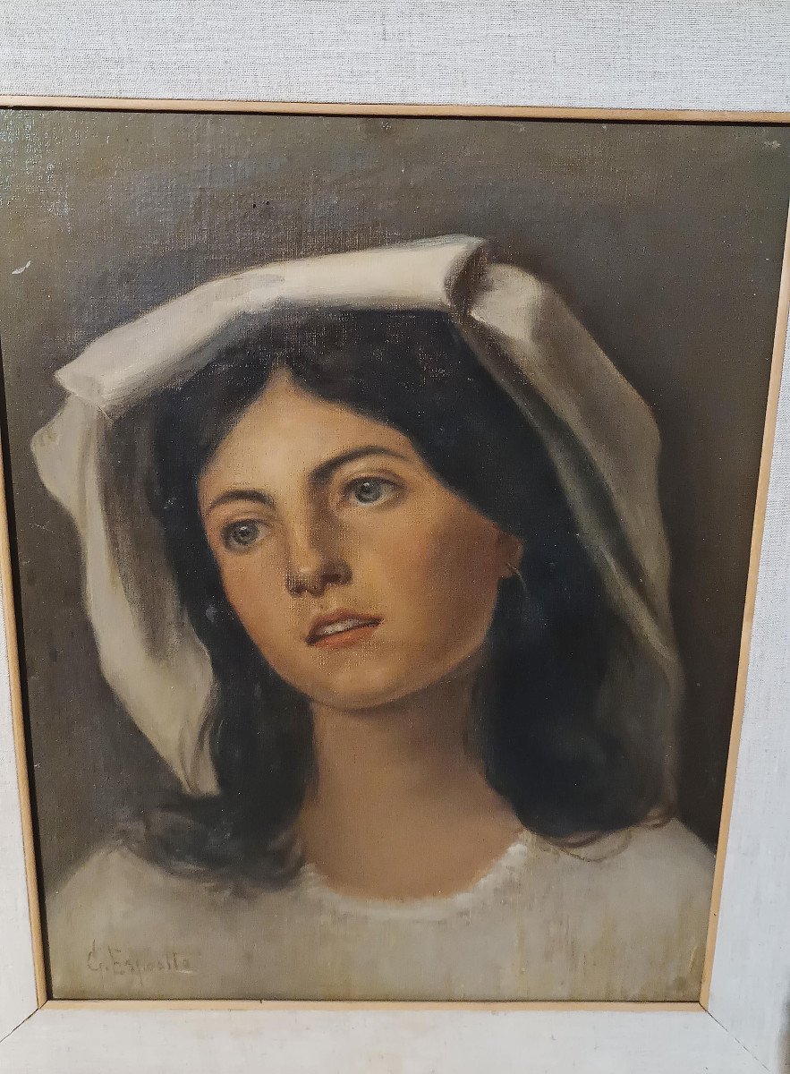 PORTRAIT D'UNE JEUNE FEMME DE ESPOSITO DEUXIÈME MOITIÉ DU 19ème SIÈCLE-photo-4