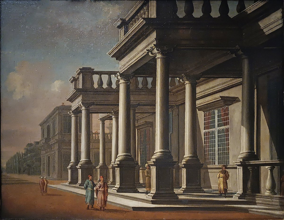 Second Half Of The 18th Century Painting With Architectural Caprice-photo-3