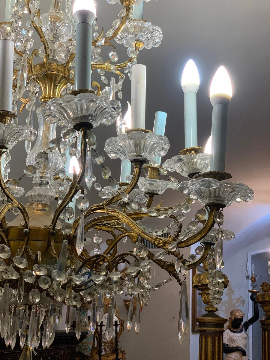 Mid 19th Century Bronze Chandelier With Crystals-photo-3