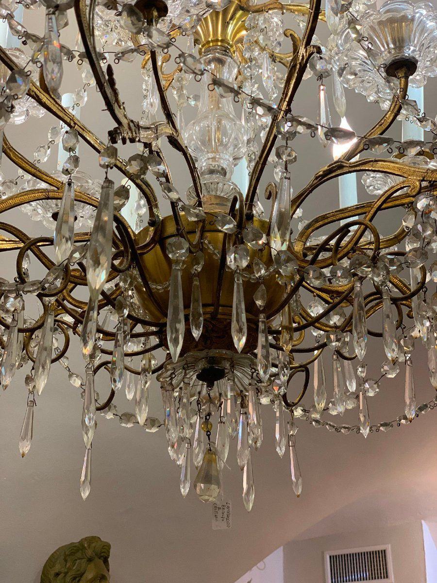 Mid 19th Century Bronze Chandelier With Crystals-photo-4