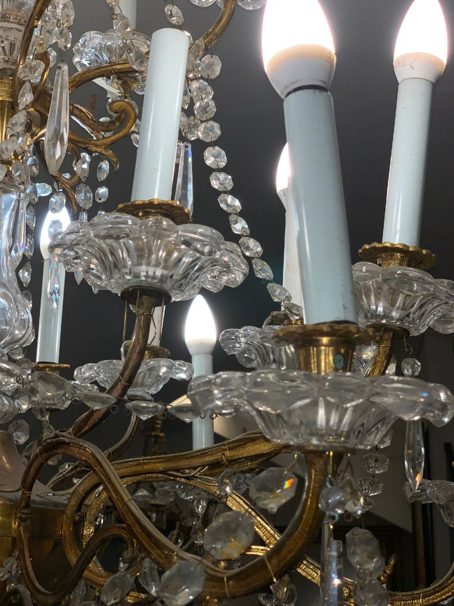 Mid 19th Century Bronze Chandelier With Crystals-photo-1