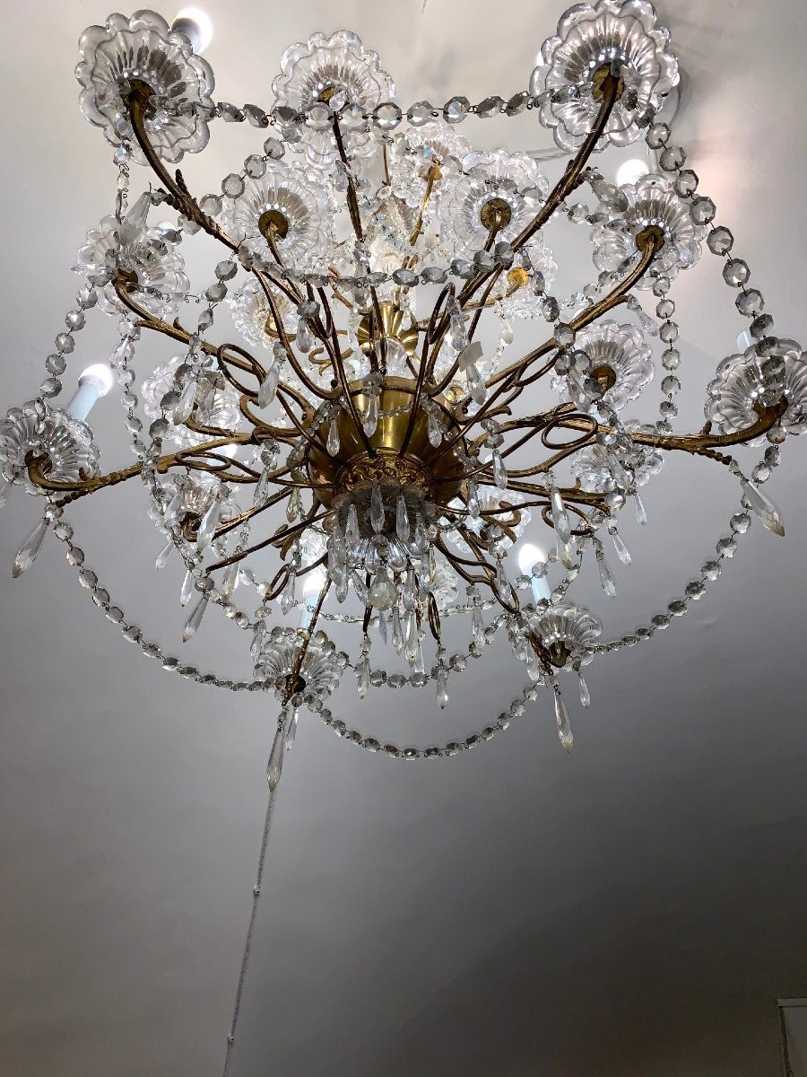 Mid 19th Century Bronze Chandelier With Crystals-photo-2