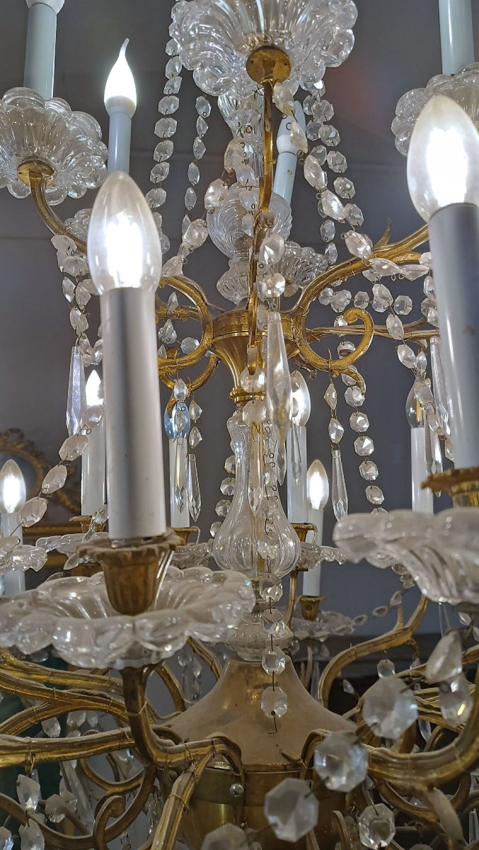 Mid 19th Century Bronze Chandelier With Crystals-photo-5