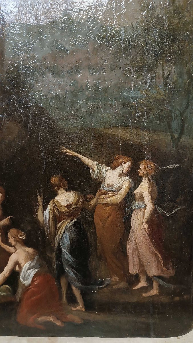 Late 18th Century Oil Painting On Wood Panel Mercury And Cecrops Daughters-photo-2