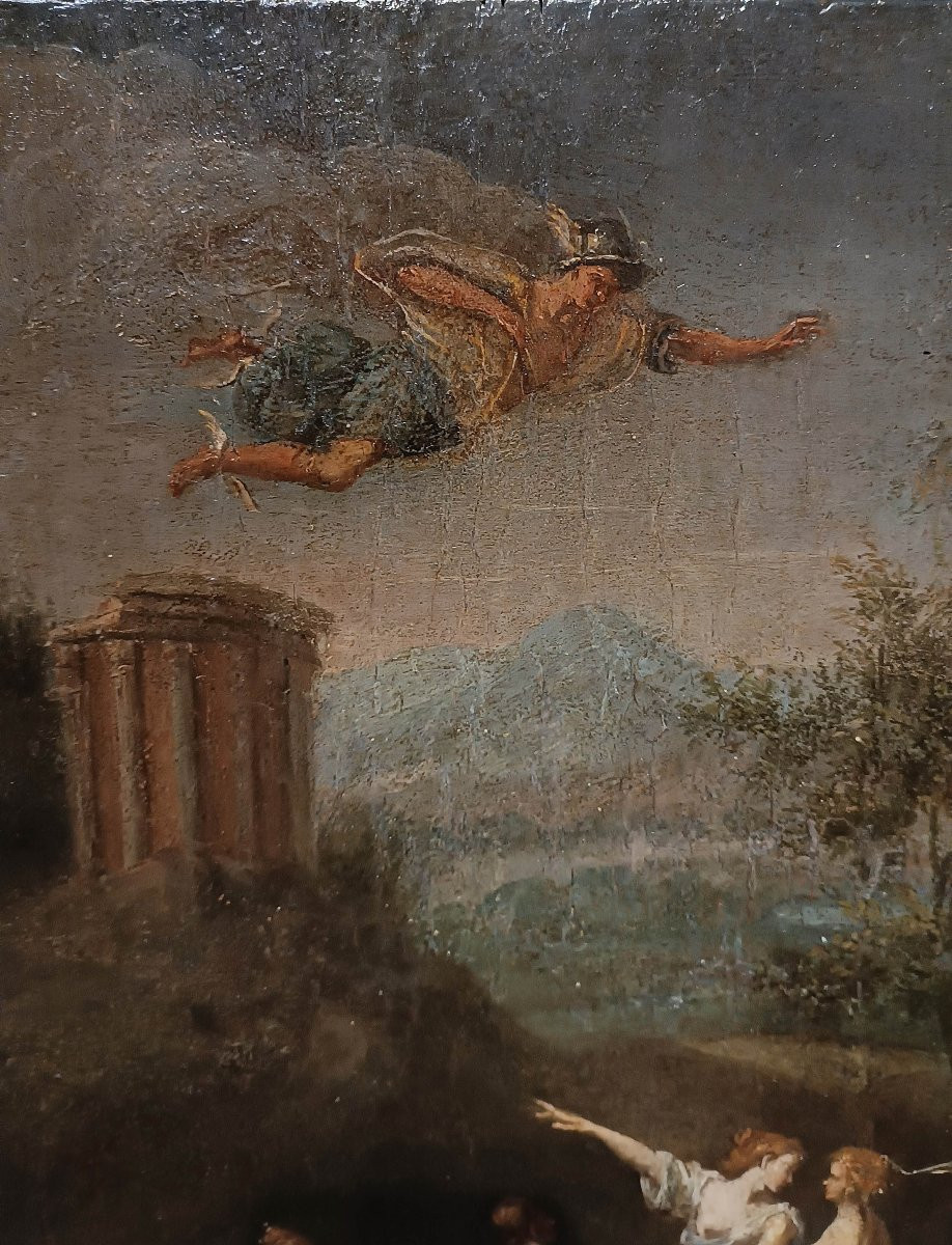 Late 18th Century Oil Painting On Wood Panel Mercury And Cecrops Daughters-photo-3
