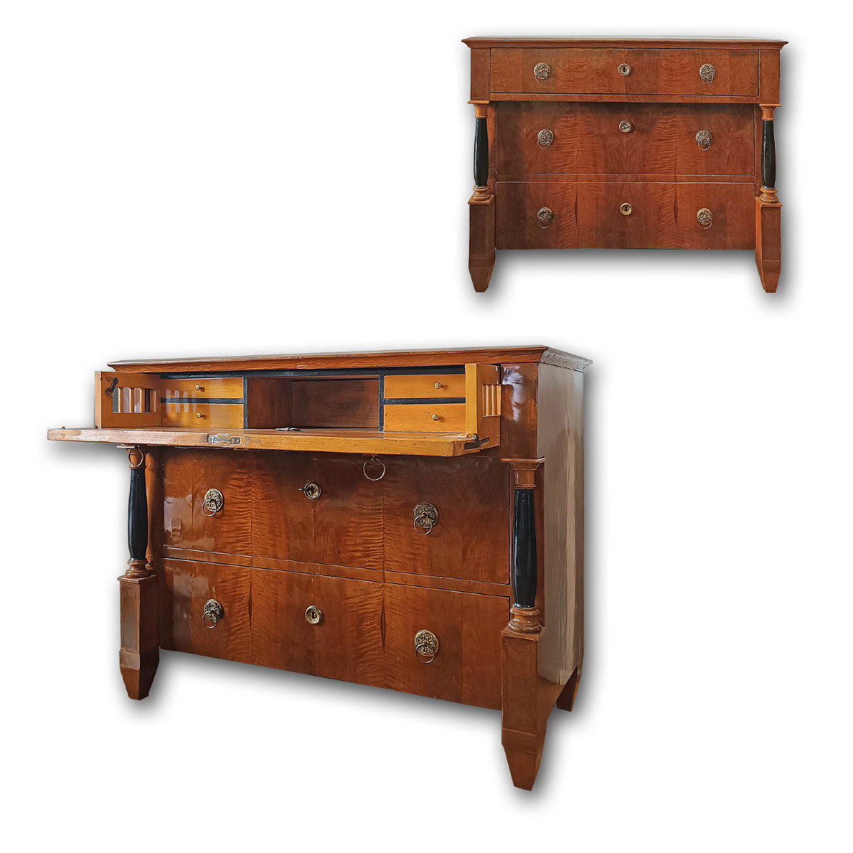 COMMODE EMPIRE AVEC BUREAU À ABATTANTS FIN 18ème-DÉBUT 19ème SIÈCLE
