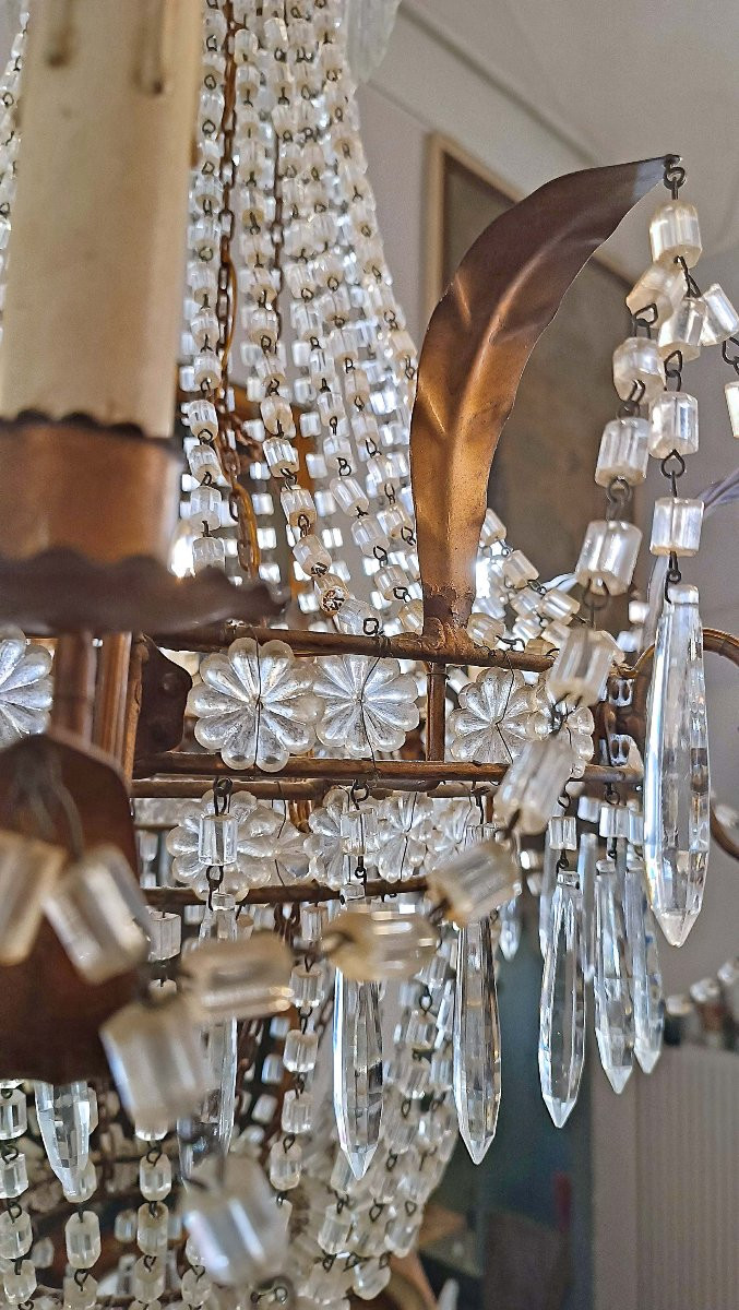 Early 19th Century Basket Chandelier In Crystals And Gilded Iron -photo-4