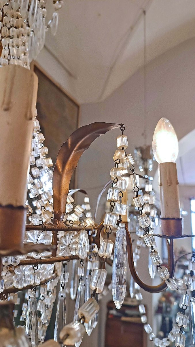 Early 19th Century Basket Chandelier In Crystals And Gilded Iron -photo-1