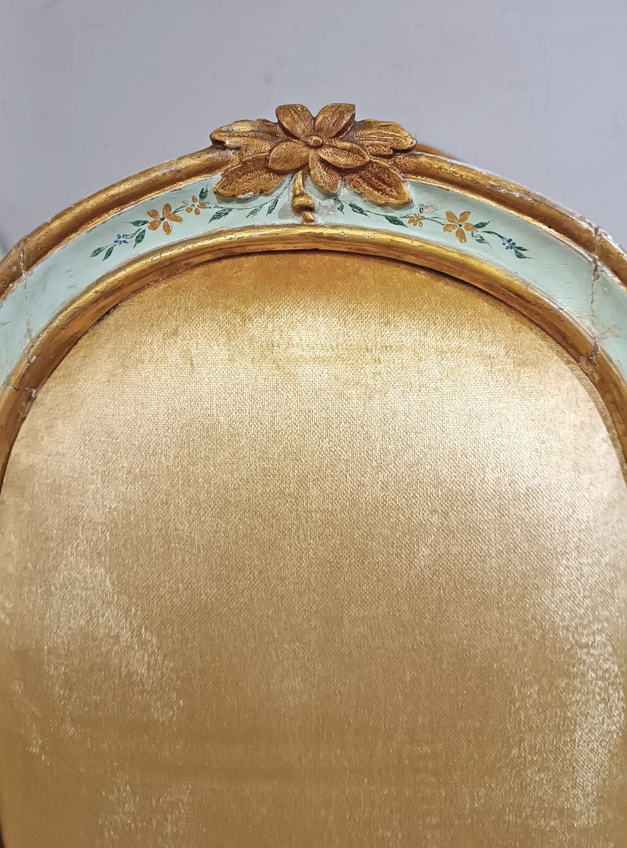 SIX CHAISES LOUIS XV EN BOIS LAQUÉ, PEINT ET DORÉ MILIEU DU 18ème SIÈCLE-photo-8