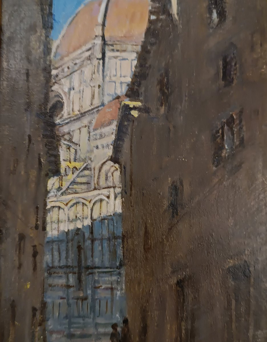 TABLEAU AVEC VUE FLORENTINE DÉBUT DU 20ème SIÈCLE-photo-2