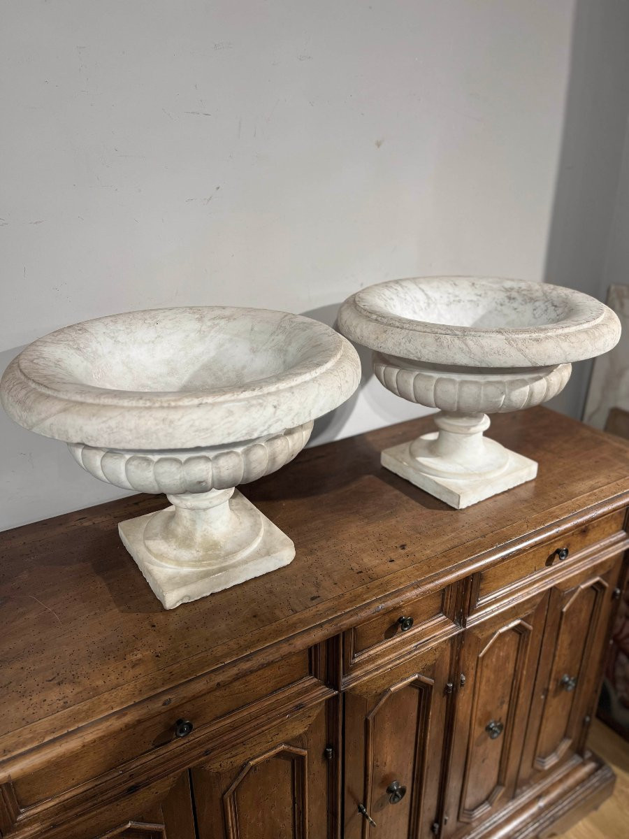 18th Century Pair Of White Marble Basins-photo-3