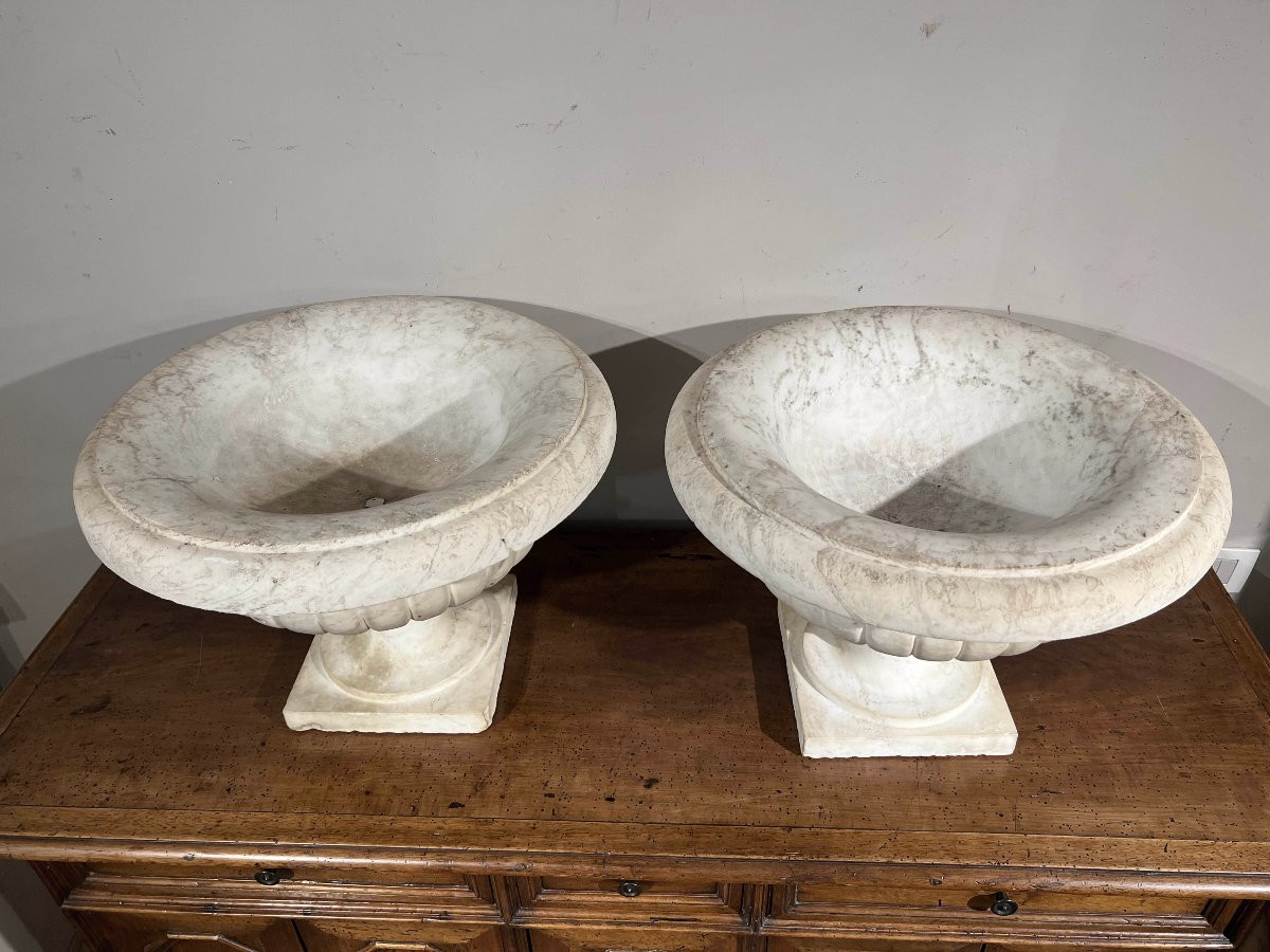 18th Century Pair Of White Marble Basins-photo-4
