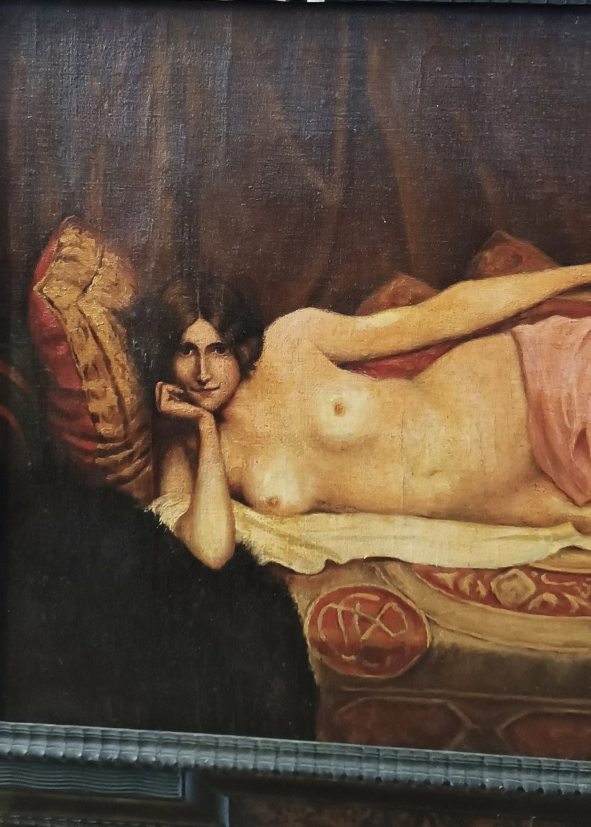 TABLEAU D'UN NU FÉMININ ART NOUVEAU FIN DU 19ème SIÈCLE-photo-3