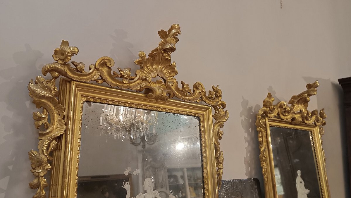 Late 18th Century Neoclassical Pair Of Mirrors With Engraved Glass -photo-3