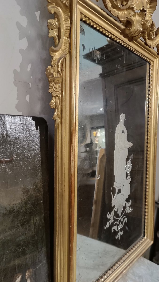 Late 18th Century Neoclassical Pair Of Mirrors With Engraved Glass -photo-7