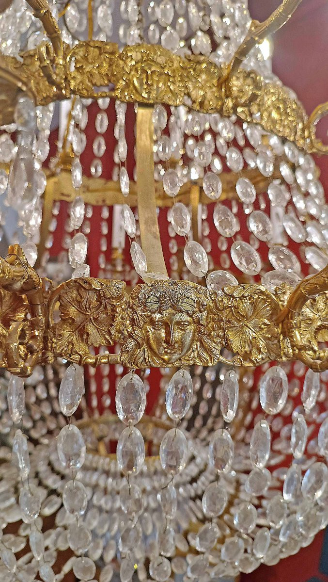 Large Mid-19th Century Gilt-bronze And Crystal Basket Chandelier-photo-2