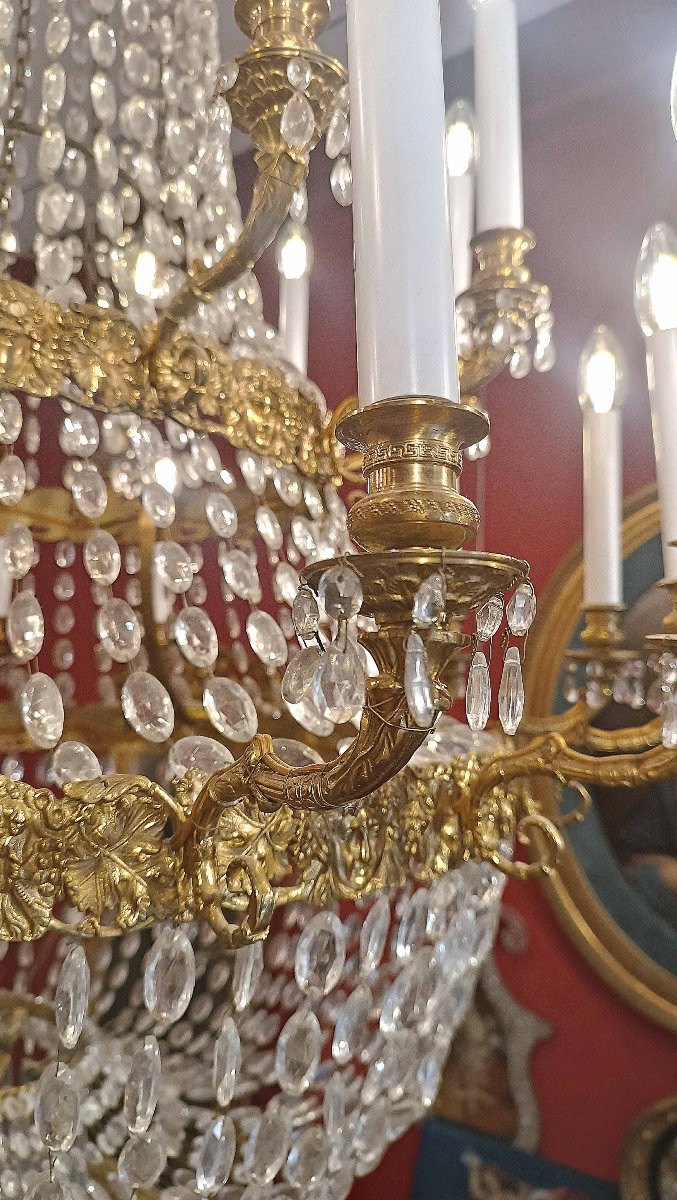 Large Mid-19th Century Gilt-bronze And Crystal Basket Chandelier-photo-2