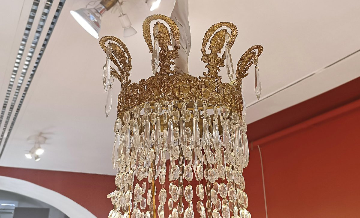 Large Mid-19th Century Gilt-bronze And Crystal Basket Chandelier-photo-4