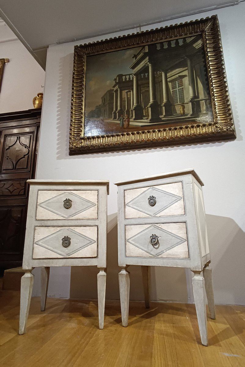 PAIRE DE TABLES DE CHEVET NÉOCLASSIQUES PEINTES DÉBUT DU 19ème SIÈCLE-photo-5