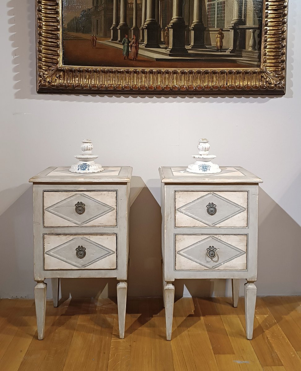 PAIRE DE TABLES DE CHEVET NÉOCLASSIQUES PEINTES DÉBUT DU 19ème SIÈCLE-photo-6