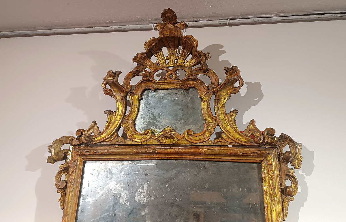 MILIEU DU 18ème SIÈCLE MIROIR LOUIS XV EN BOIS DORÉ ET MECQUE -photo-2