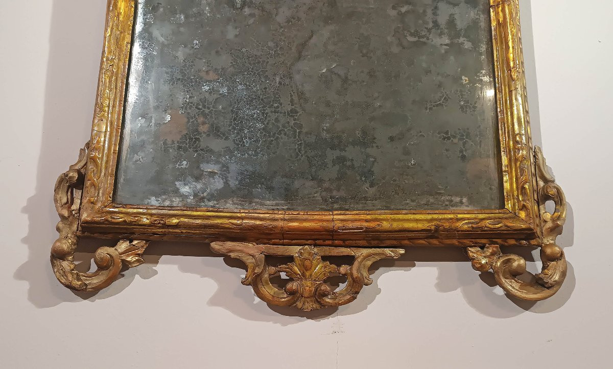 MILIEU DU 18ème SIÈCLE MIROIR LOUIS XV EN BOIS DORÉ ET MECQUE -photo-3