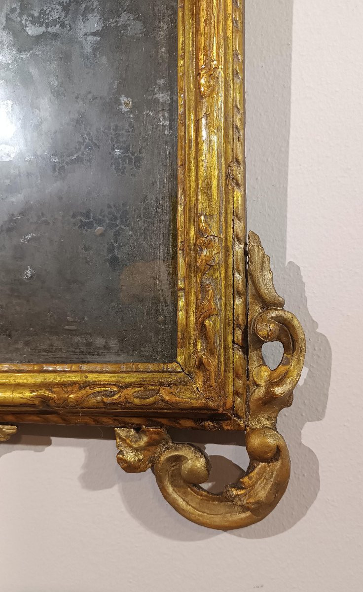 MILIEU DU 18ème SIÈCLE MIROIR LOUIS XV EN BOIS DORÉ ET MECQUE -photo-4