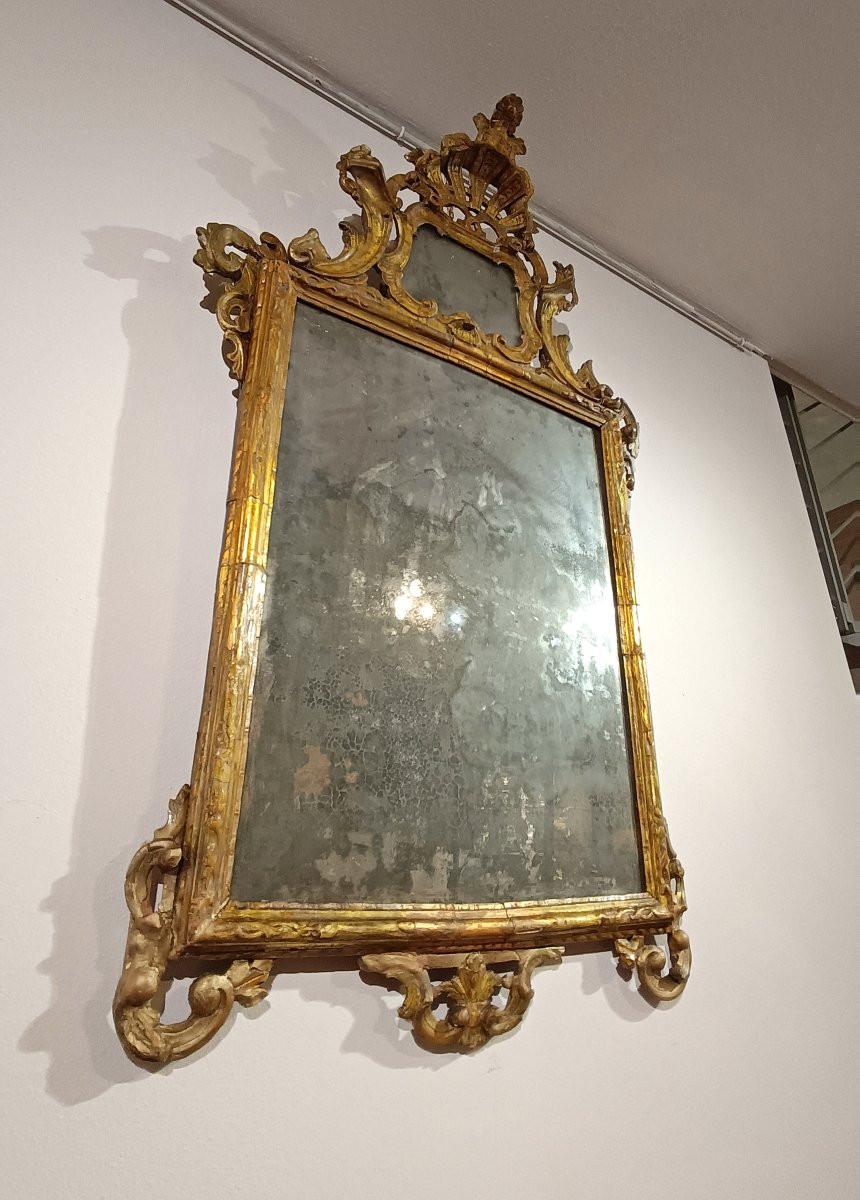 MILIEU DU 18ème SIÈCLE MIROIR LOUIS XV EN BOIS DORÉ ET MECQUE -photo-5