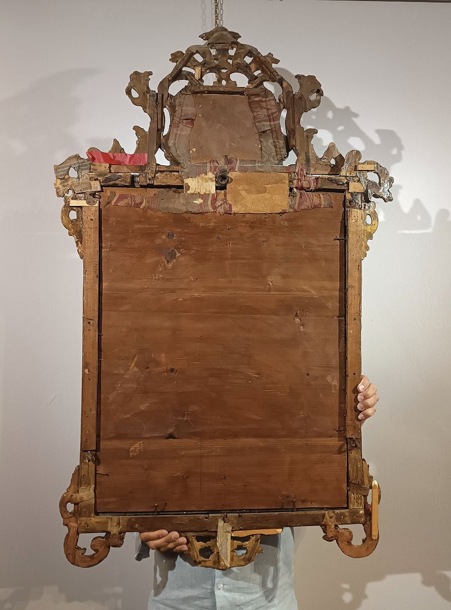 MILIEU DU 18ème SIÈCLE MIROIR LOUIS XV EN BOIS DORÉ ET MECQUE -photo-6