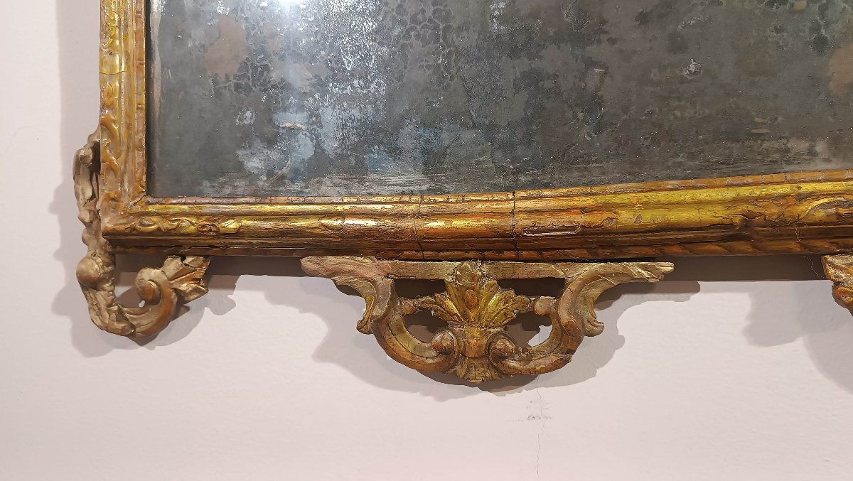 MILIEU DU 18ème SIÈCLE MIROIR LOUIS XV EN BOIS DORÉ ET MECQUE -photo-7