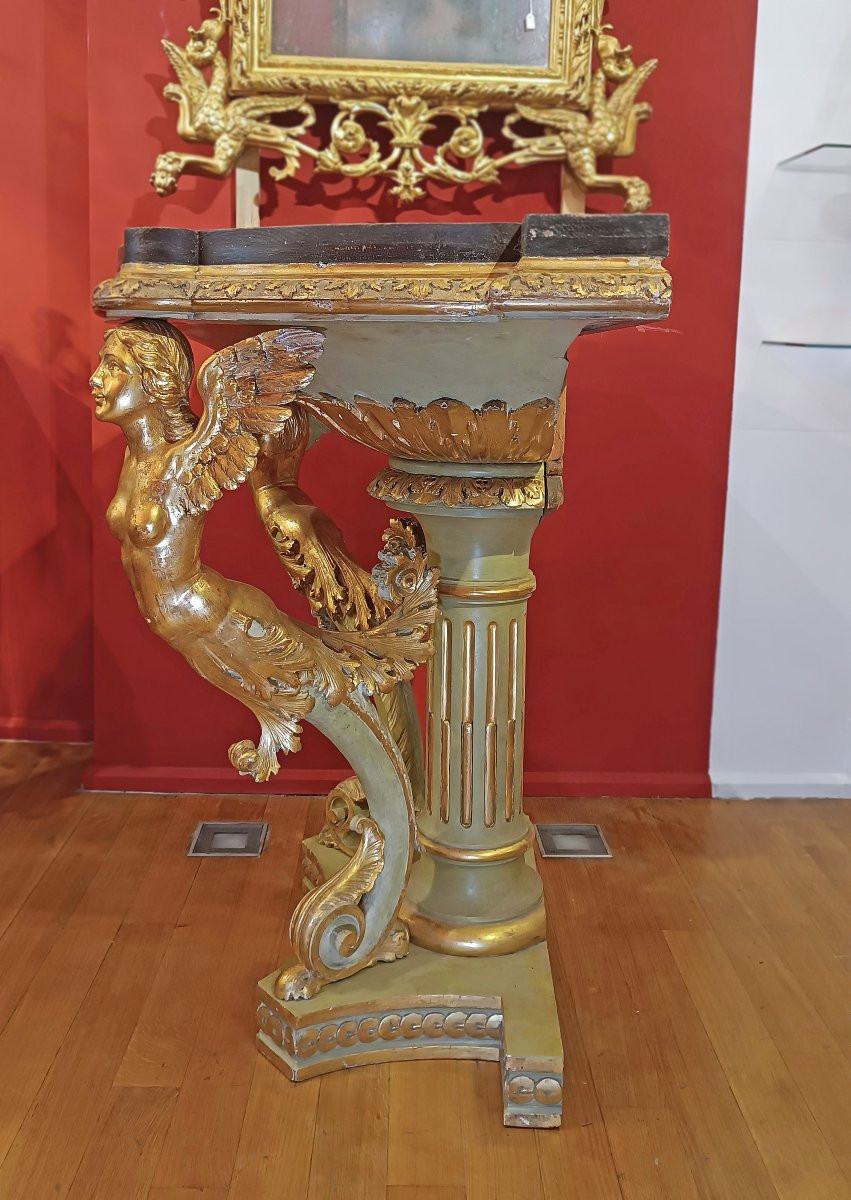 CONSOLE EMPIRE DORÉE ET PEINTE DÉBUT DU 19ème SIÈCLE-photo-4