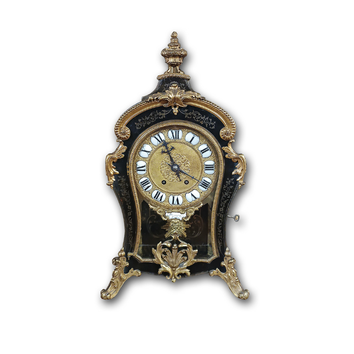PENDULE DE STYLE LOUIS XV EN BRONZE DORÉ ET MARQUETERIES MILIEU DU 19ème SIÈCLE