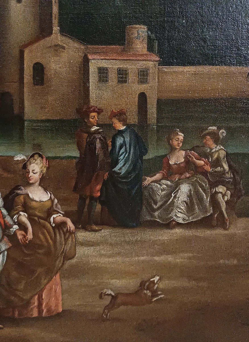 TABLEAU DE PAYSAGE AVEC PERSONNAGES FIN DU 18ème SIÈCLE-photo-3