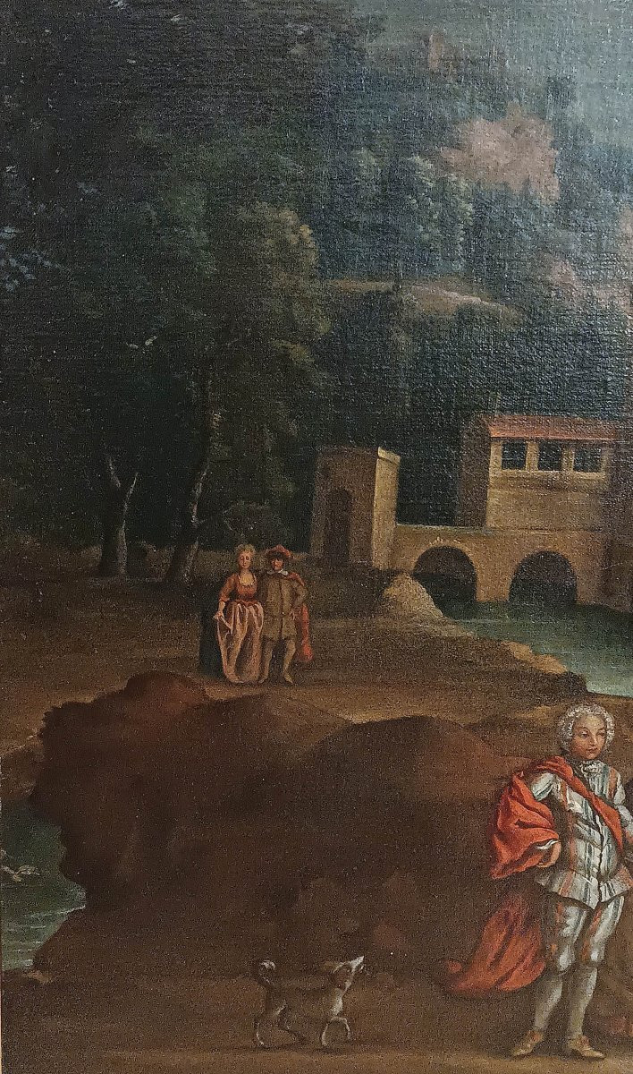 TABLEAU DE PAYSAGE AVEC PERSONNAGES FIN DU 18ème SIÈCLE-photo-4