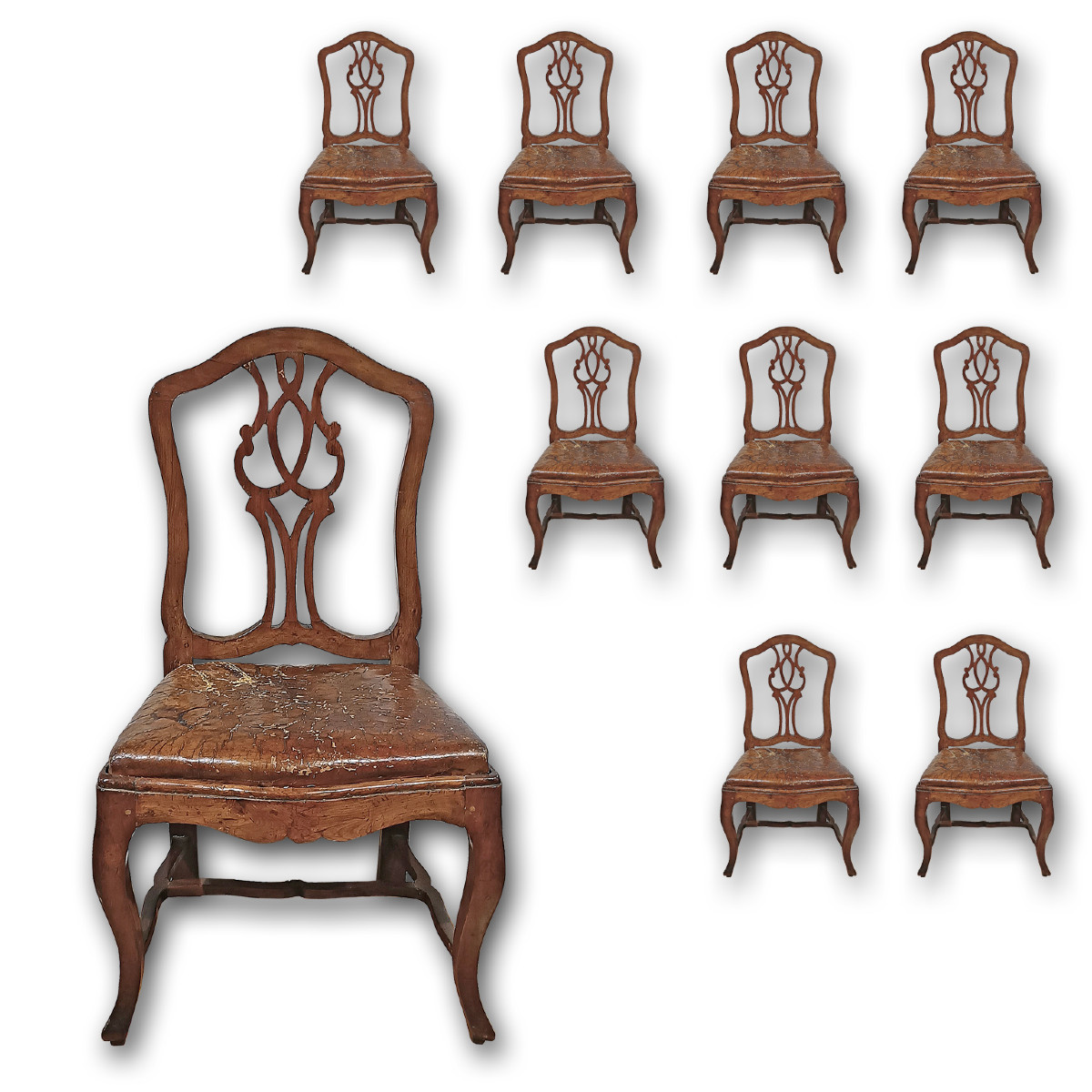 ENSEMBLE DE DIX CHAISES LOUIS XV EN NOYER MILIEU DU 18ème SIÈCLE
