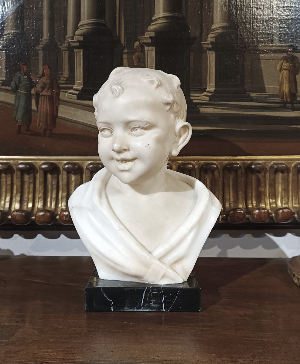 Sculpture d'Un Enfant Souriant Fin Du 19ème Siècle-photo-2