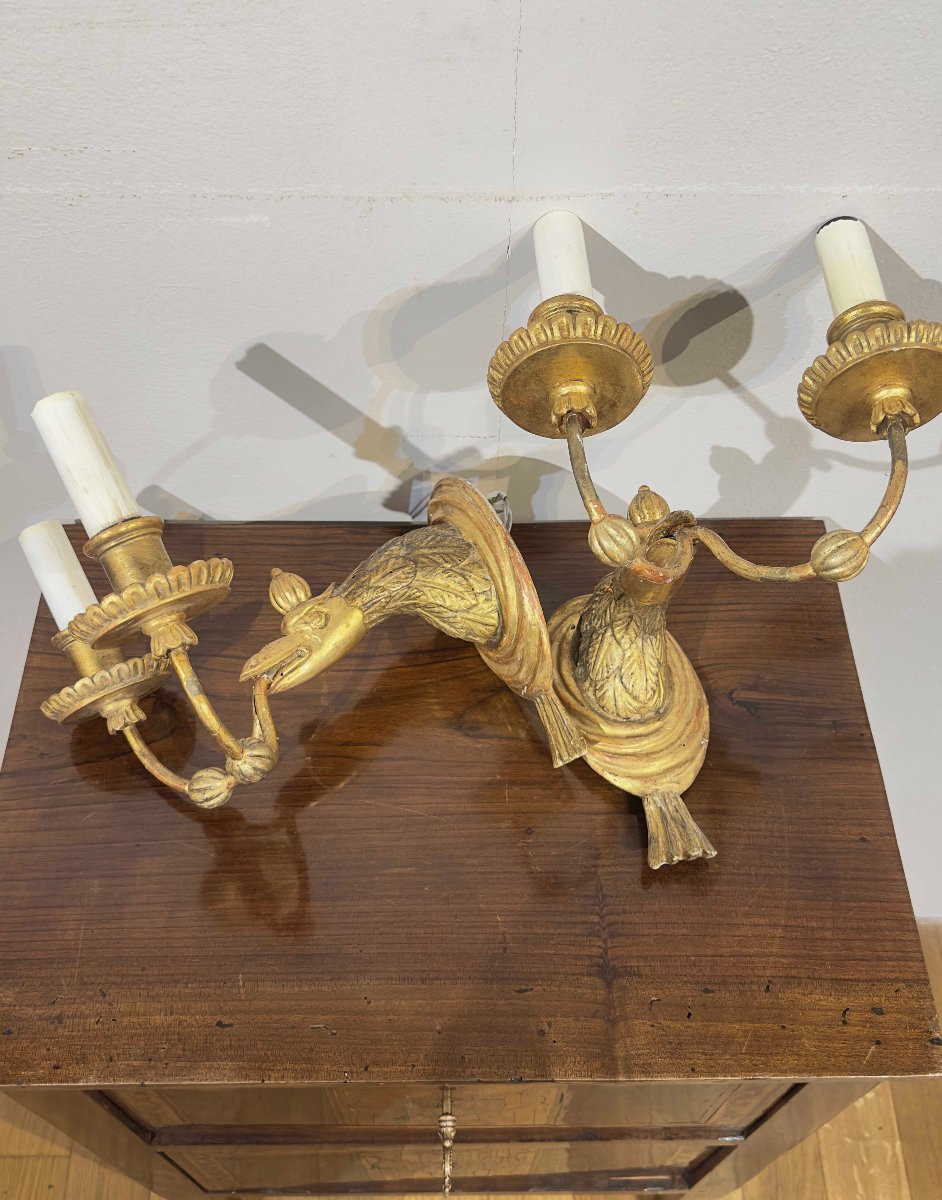 PAIRE D'APPLIQUES EN BOIS DORÉ SECONDE MOITIÉ DU 19ème SIÈCLE-photo-2