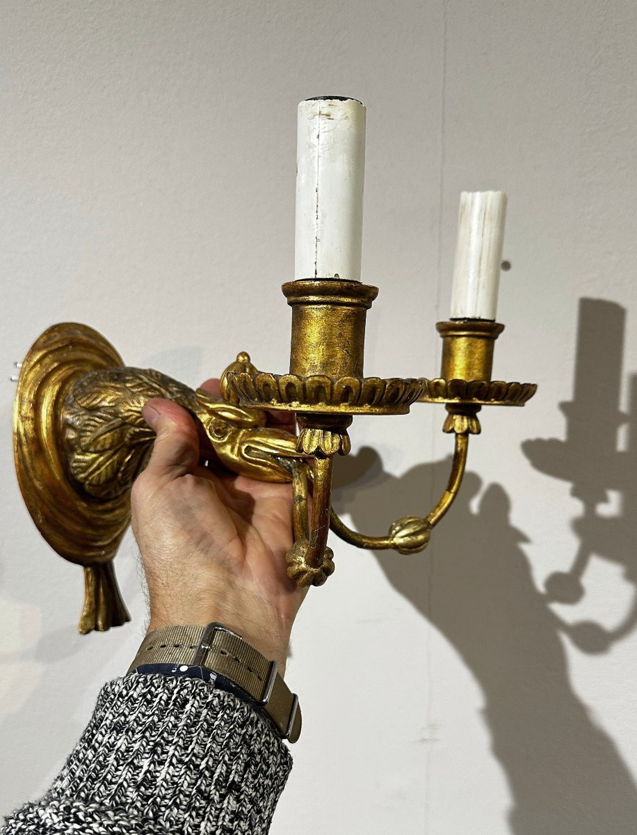 PAIRE D'APPLIQUES EN BOIS DORÉ SECONDE MOITIÉ DU 19ème SIÈCLE-photo-3