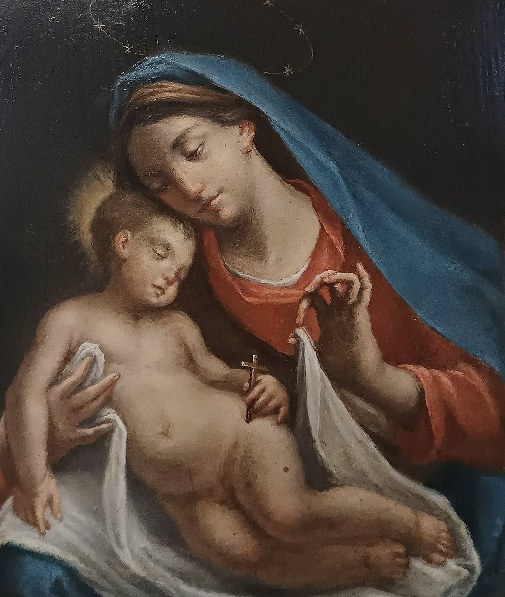 TABLEAU DE LA VIERGE ET L'ENFANT FIN DU 18ème SIÈCLE-photo-3