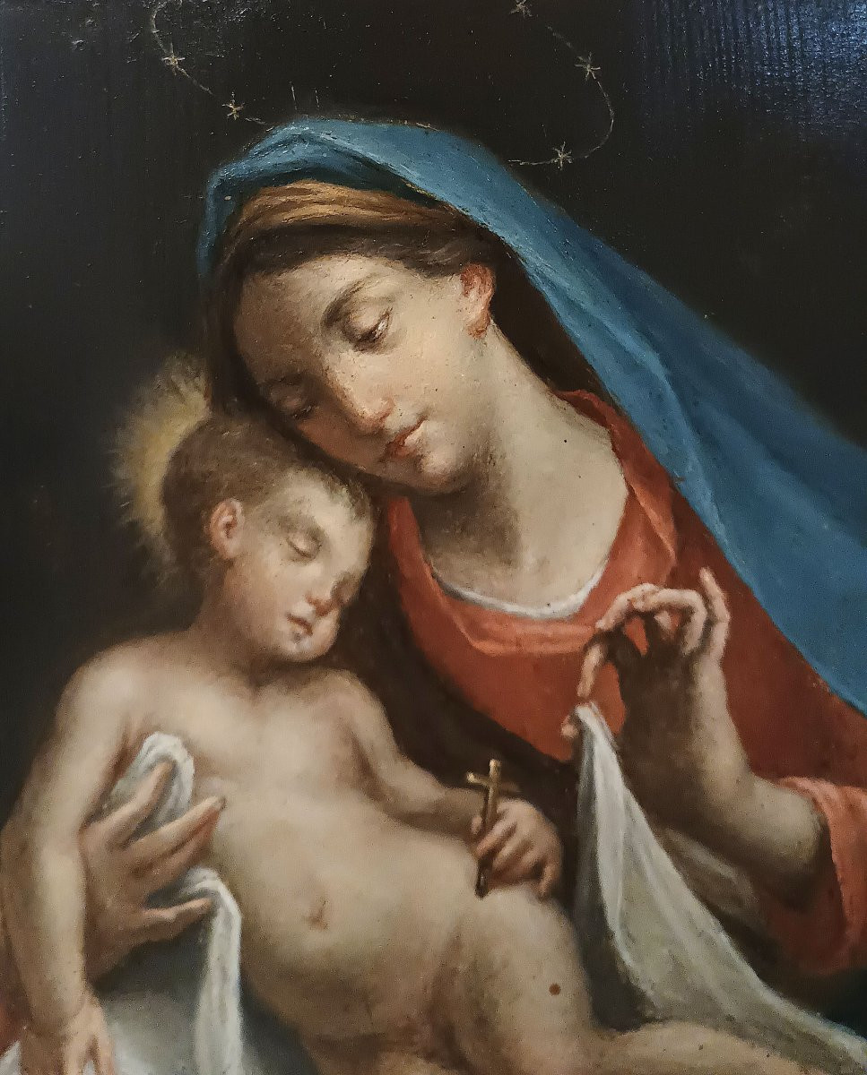 TABLEAU DE LA VIERGE ET L'ENFANT FIN DU 18ème SIÈCLE-photo-4
