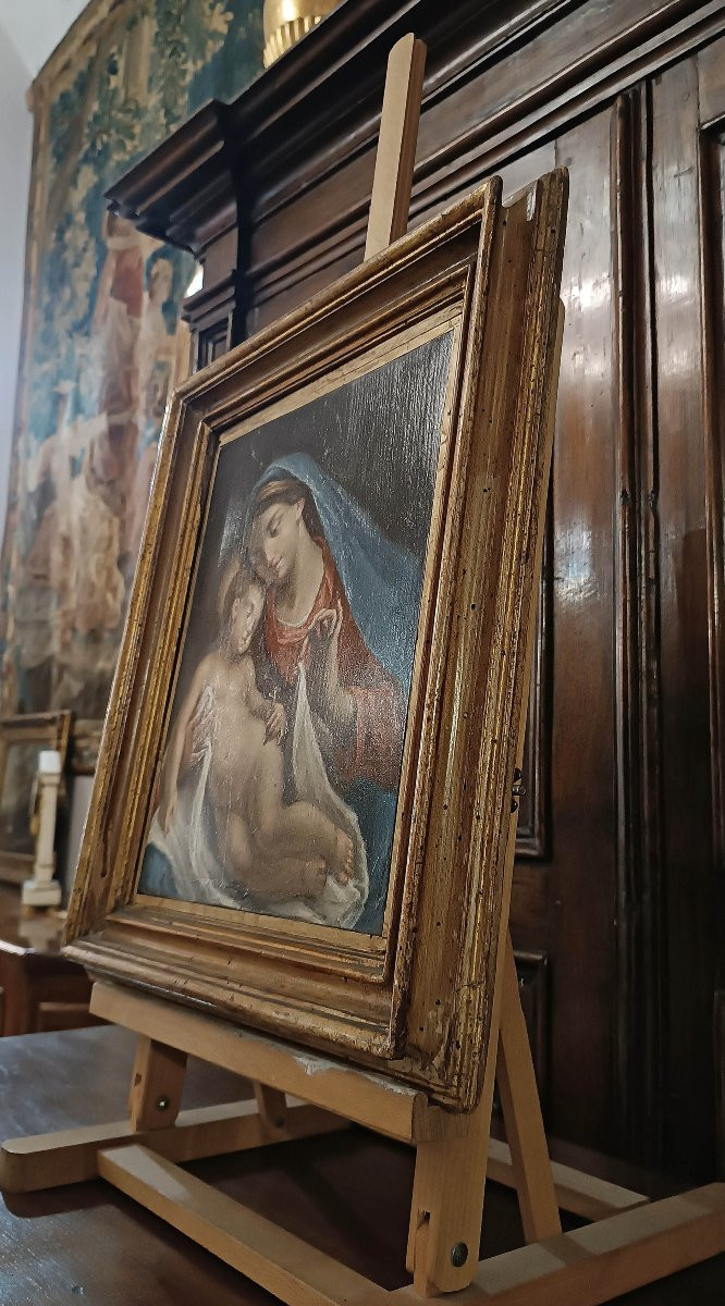 TABLEAU DE LA VIERGE ET L'ENFANT FIN DU 18ème SIÈCLE-photo-3