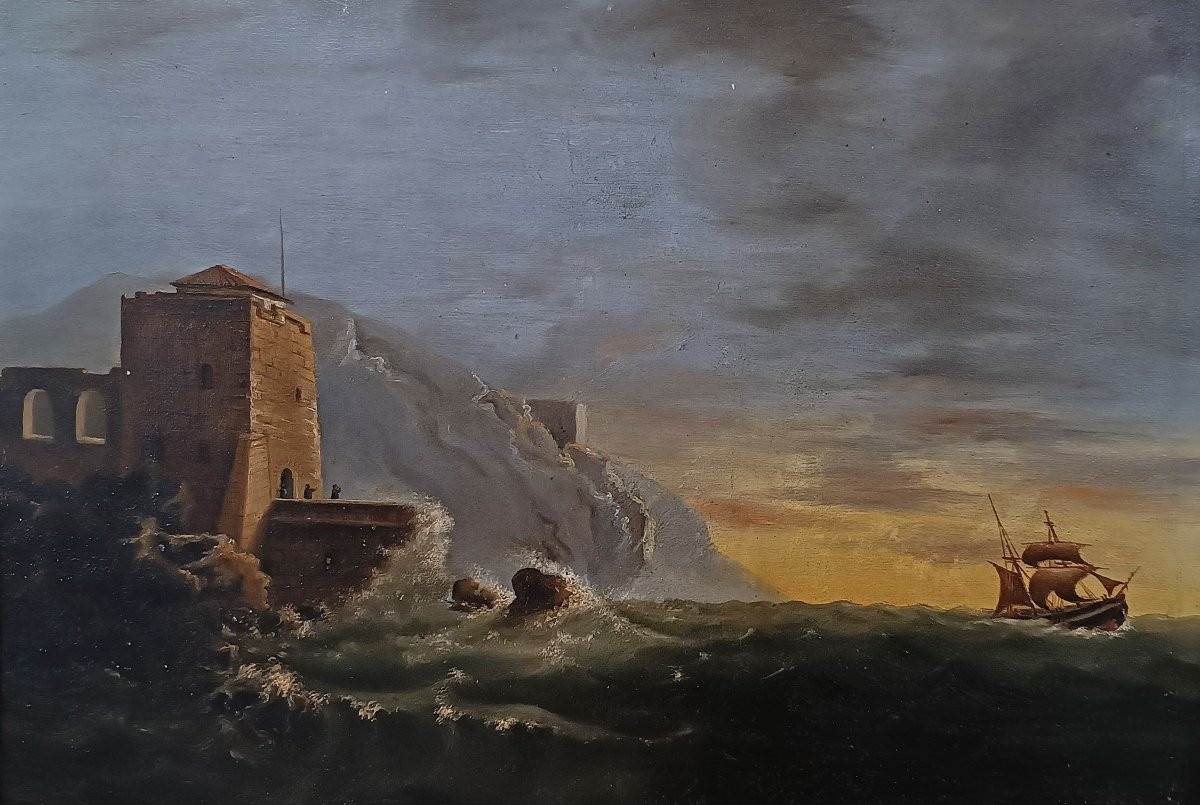 Late 18th Century Painting With Sea And Storm -photo-2