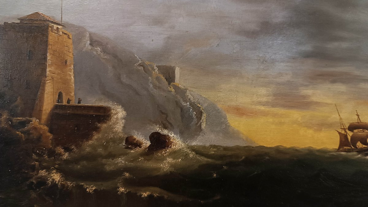 Late 18th Century Painting With Sea And Storm -photo-3