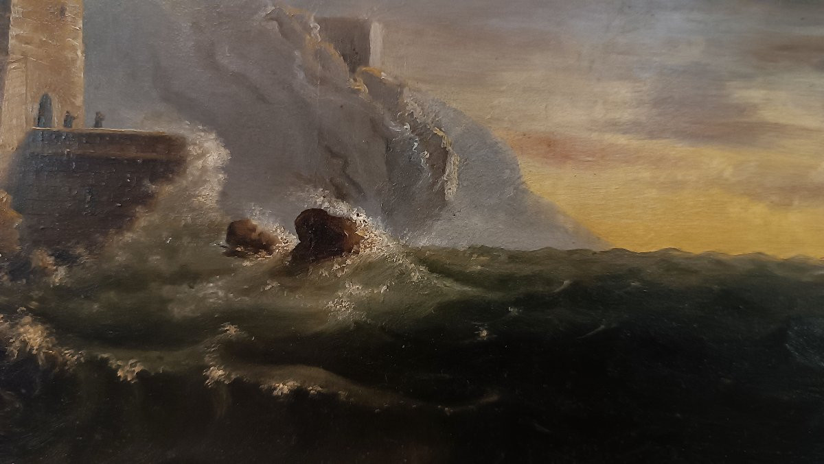 Late 18th Century Painting With Sea And Storm -photo-4