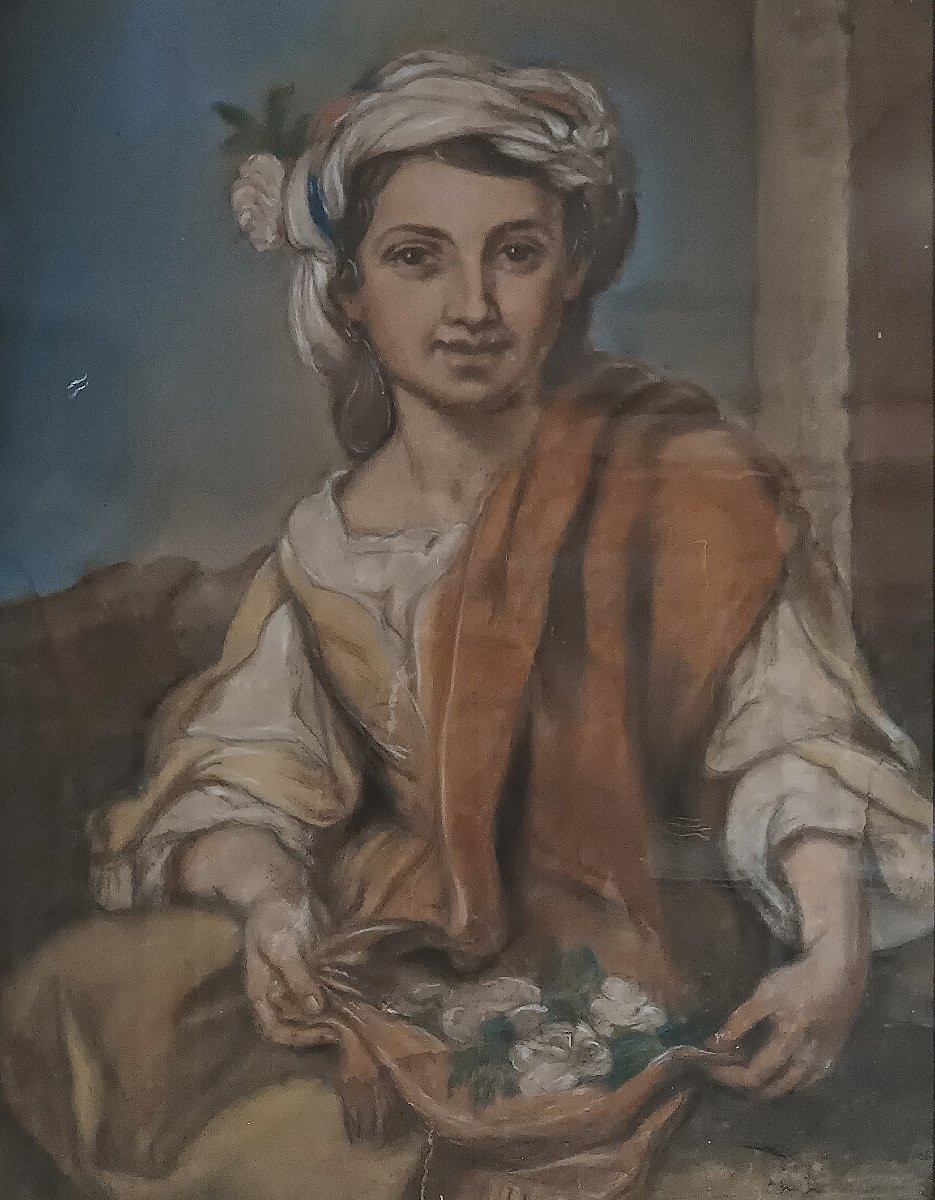 PEINTURE AU PASTEL AVEC ALLÉGORIE DU PRINTEMPS MILIEU DU 19ème SIÈCLE-photo-3