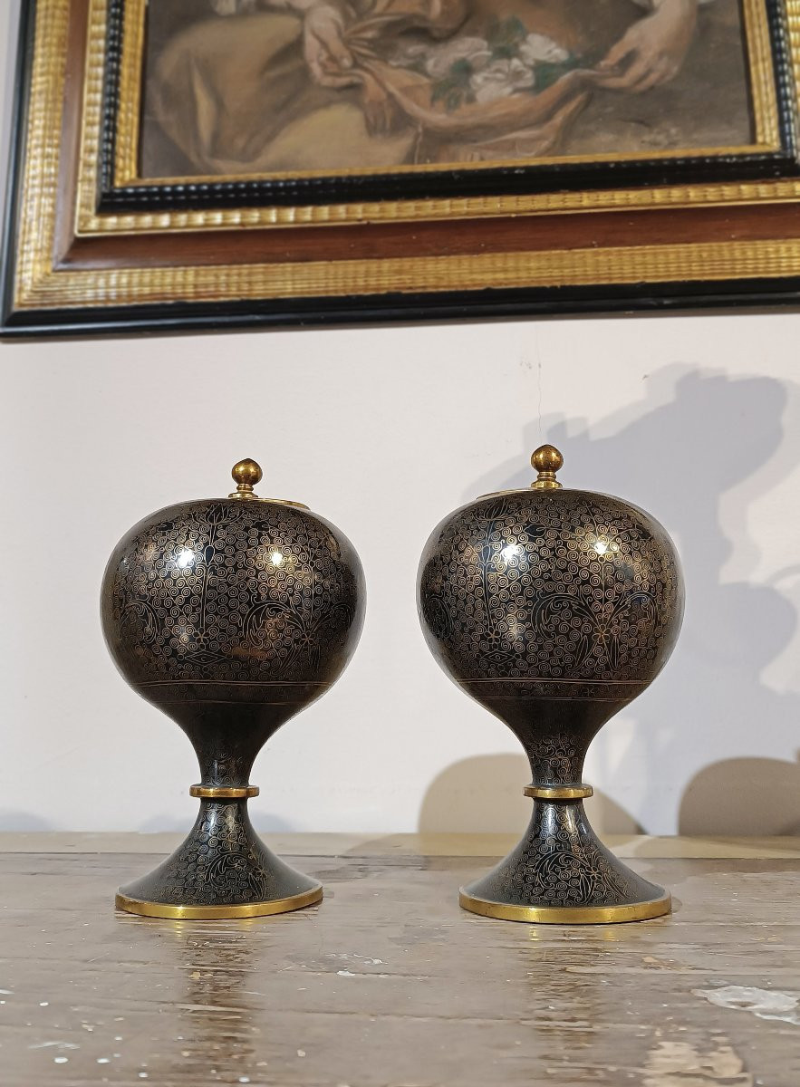 PAIRE DE VASES CLOISONNÉS CHINOIS PREMIÈRE MOITIÉ DU 19ème SIÈCLE-photo-3