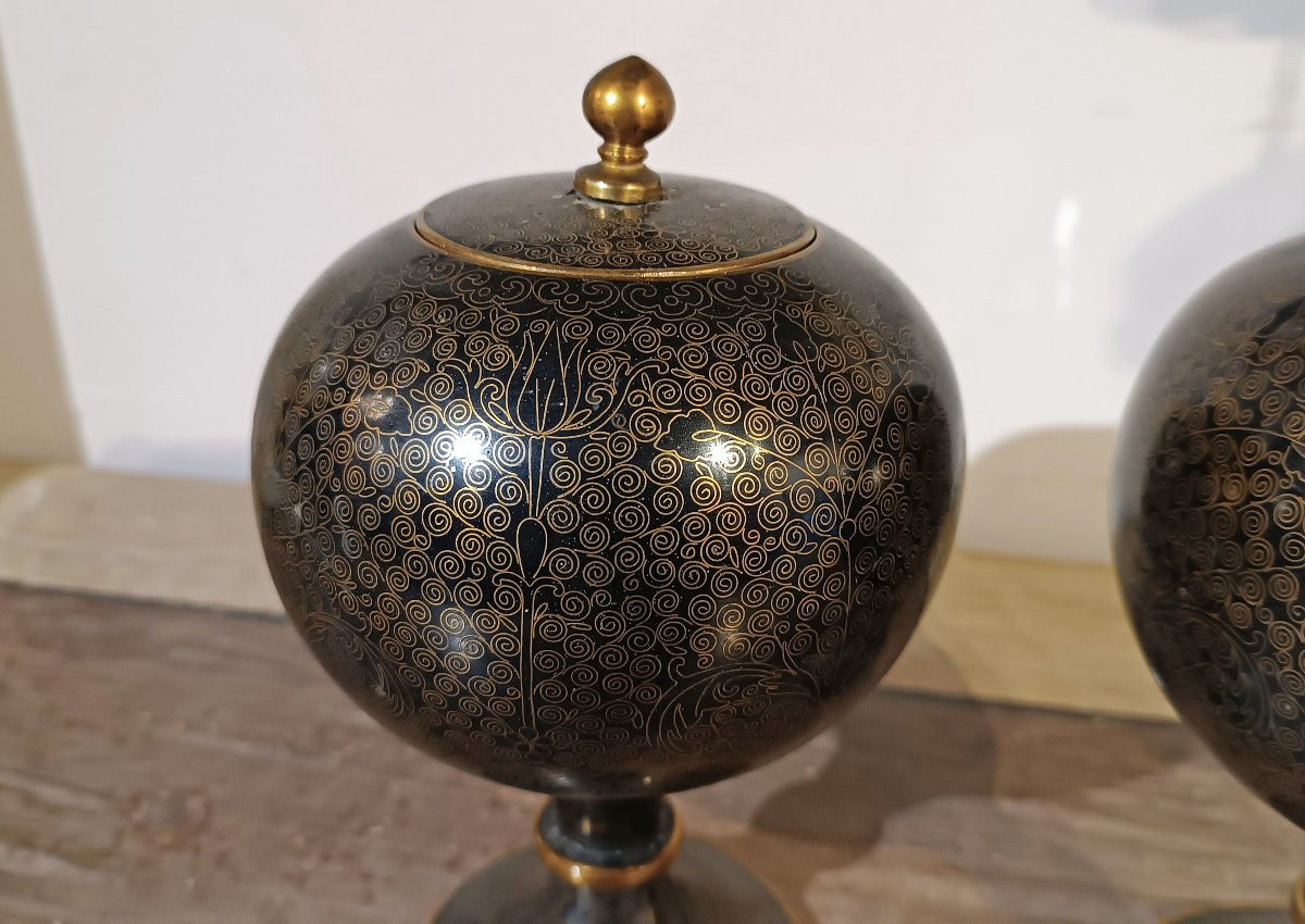 PAIRE DE VASES CLOISONNÉS CHINOIS PREMIÈRE MOITIÉ DU 19ème SIÈCLE-photo-4